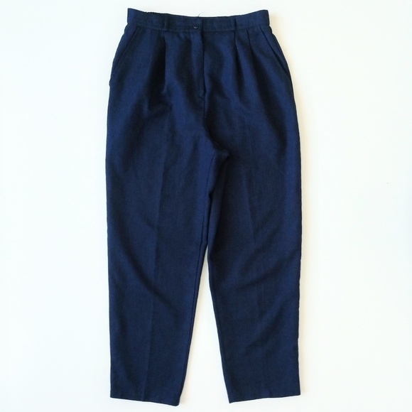 Vintage Kathie Lee Navy Pleated High Waisted Pants - Picture 2 of 5